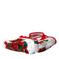 White Red Floral Canvas Logo Shopping Tote Bag
