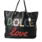 Black BEATRICE Leather Embellished Shopping Tote Bag