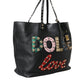 Black BEATRICE Leather Embellished Shopping Tote Bag
