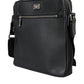 Black Leather DG Logo Plaque Messenger Cross Body Bag
