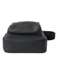 Black Calfskin Leather Logo Palermo Crossbody Bag
