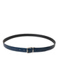 Blue Calf Leather Silver Metal Buckle Belt Men