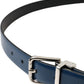 Blue Calf Leather Silver Metal Buckle Belt Men
