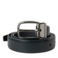 Black Leather Silver Metal Buckle Belt Men