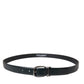 Black Leather Silver Metal Buckle Belt Men