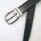 Black Leather Silver Metal Buckle Belt Men