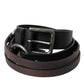 Black Brown Leather Silver Metal Buckle Belt