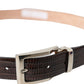Brown Croc Leather Silver Metal Buckle Belt Men