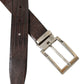 Brown Croc Leather Silver Metal Buckle Belt Men