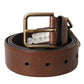 Brown Calf Leather Gold Metal Buckle Belt Men