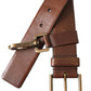 Brown Calf Leather Gold Metal Buckle Belt Men