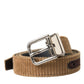 Brown Velvet Silver Metal Buckle Belt Men