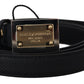 Black Calf Leather Metal Square Buckle Belt