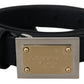 Black Calf Leather Metal Square Buckle Belt
