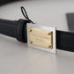 Black Calf Leather Metal Square Buckle Belt