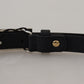 Black Calf Leather Metal Square Buckle Belt