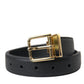 Black Calf Leather Gold Metal Buckle Belt