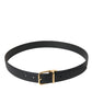 Black Calf Leather Gold Metal Buckle Belt