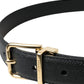 Black Calf Leather Gold Metal Buckle Belt