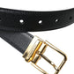 Black Calf Leather Gold Metal Buckle Belt