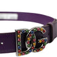 Purple Leather DG Logo Studs Metal Buckle Belt
