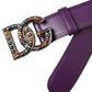 Purple Leather DG Logo Studs Metal Buckle Belt