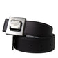 Black Calf Leather Square Metal Buckle Belt