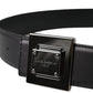 Black Calf Leather Square Metal Buckle Belt