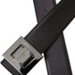 Black Calf Leather Square Metal Buckle Belt