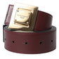 Burgundy Leather Square Metal Buckle Belt