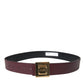 Burgundy Leather Square Metal Buckle Belt