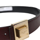 Burgundy Leather Square Metal Buckle Belt