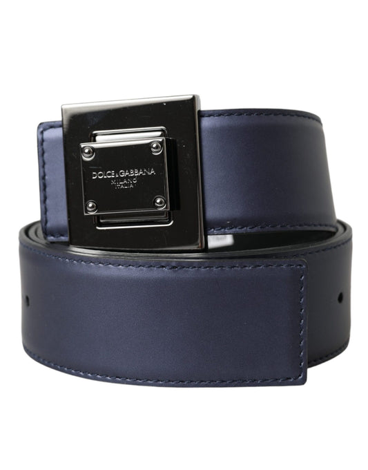 Blue Leather Square Metal Buckle Belt