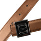 Bronze Leather Square Metal Buckle Belt