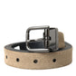 Beige Suede Leather Silver Metal Buckle Belt