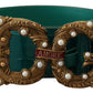 Green Amore Leather Logo Buckle Women Belt