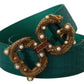 Green Amore Leather Logo Buckle Women Belt