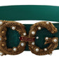 Green Amore Leather Logo Buckle Women Belt