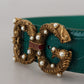 Green Amore Leather Logo Buckle Women Belt