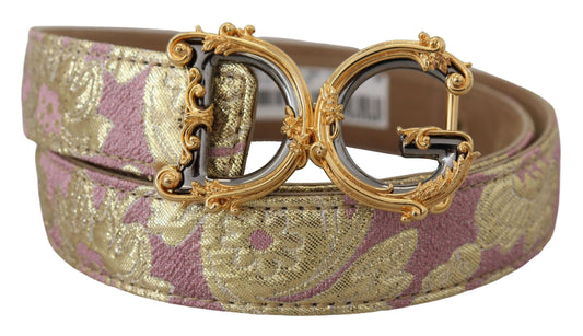 Pink Jaquard DG Logo Gold Metal Buckle Belt