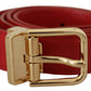 Red Calfskin Leather Gold Metal Buckle Belt