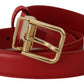 Red Calfskin Leather Gold Metal Buckle Belt