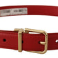 Red Calfskin Leather Gold Metal Buckle Belt