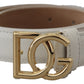 White Leather Gold DG Logo Buckle Belt Women