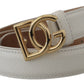 White Leather Gold DG Logo Buckle Belt Women