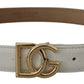 White Leather Gold DG Logo Buckle Belt Women