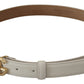 White Leather Gold DG Logo Buckle Belt Women