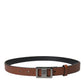 Dark Brown Leather Square Metal Buckle Belt