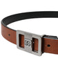 Dark Brown Leather Square Metal Buckle Belt
