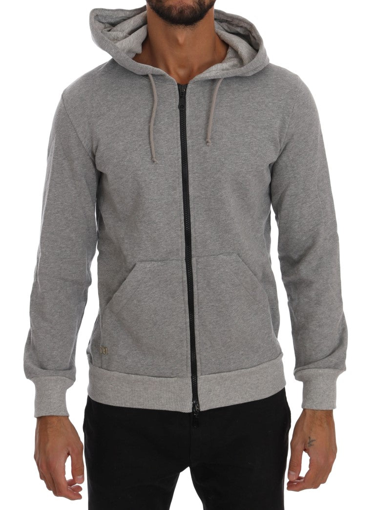 Chic Gray Full-Zip Cotton Hoodie
